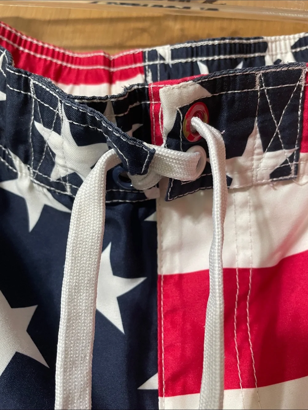Faded Glory Red White Blue Star & Stripe Swim Shorts